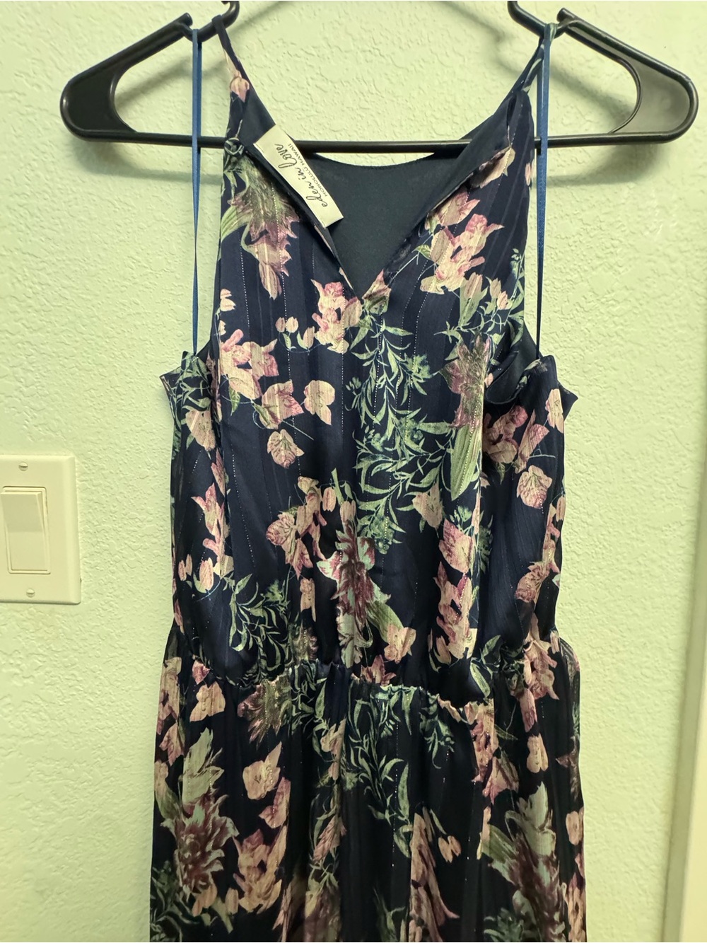 Floral Navy Midi Dress with Pink Blooms